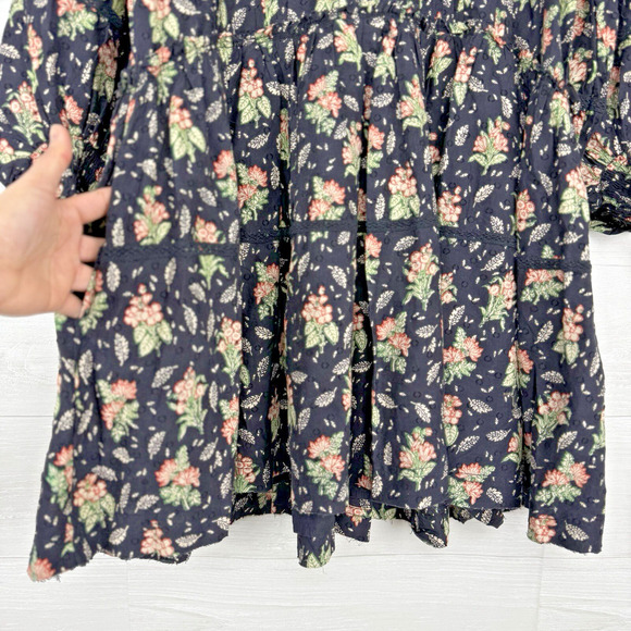 Anthropologie Babydoll Dress Medium Balloon Sleeve Floral Swiss Dot Boho Cottage - Picture 6 of 16